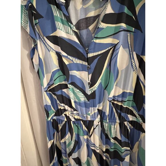 Loft Blue Green Tropical Print Maxi Dress Sz L - Picture 2 of 6